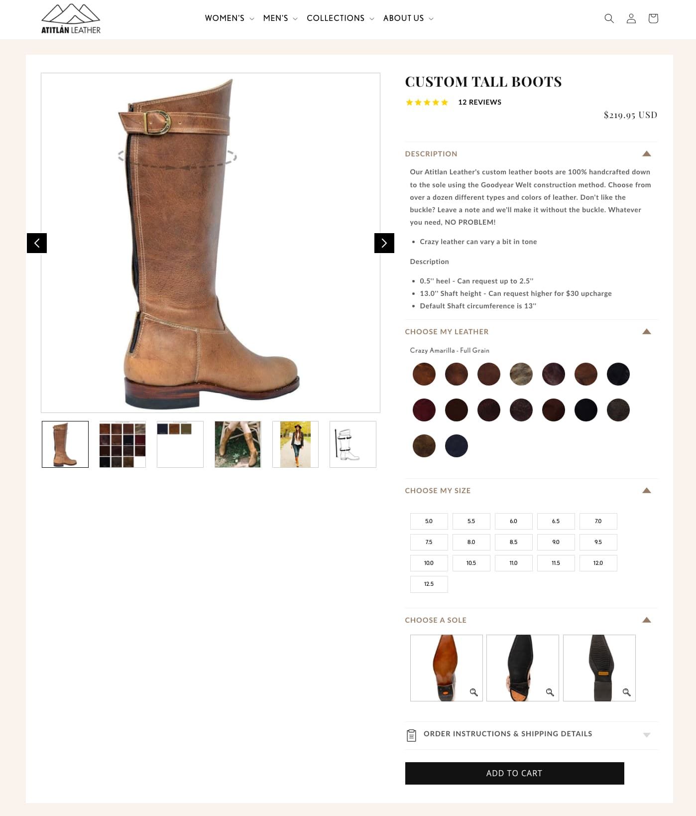 Atitlan Leather custom boot picker product page