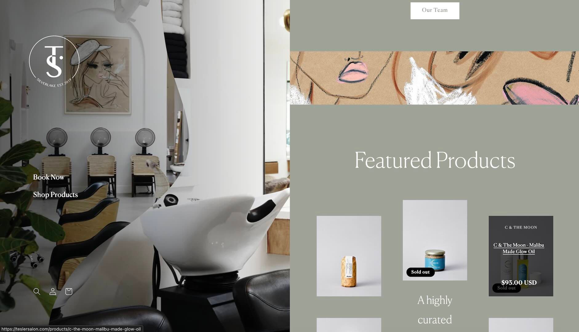 Tesler Salon - SVG drawing and scrolling animations using GSAP